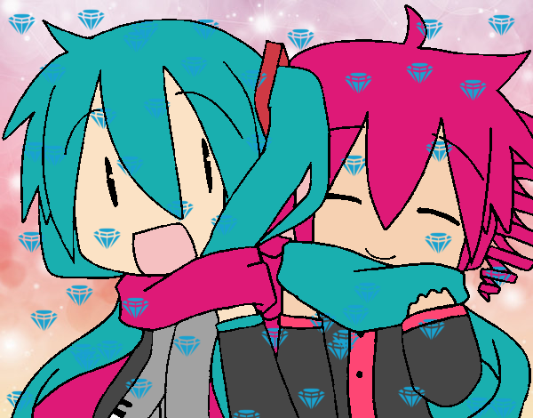 Miku y Len con bufanda