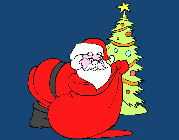 dibujo navideño papa noel dejando los regalitos en el arbolito