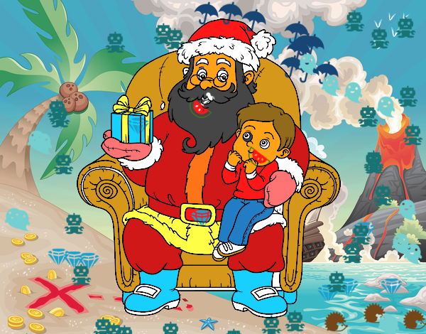 Papá Noel y niño en Navidad