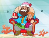 Papá Noel y niño en Navidad