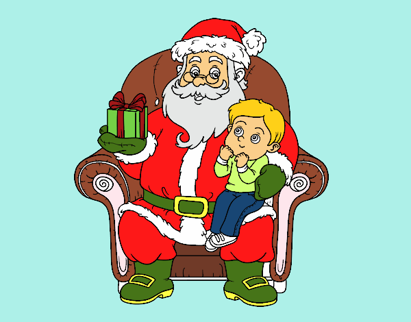 Papá Noel y niño en Navidad