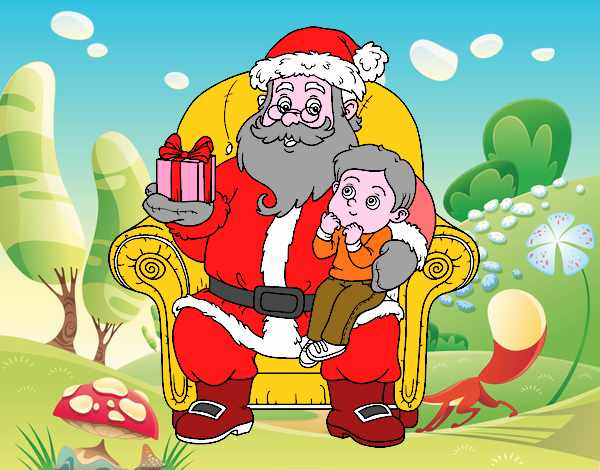 Papá Noel y niño en Navidad