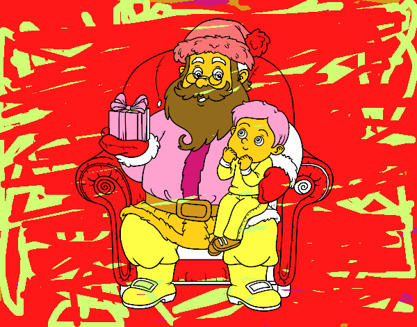 Papá Noel y niño en Navidad