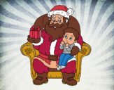 Papá Noel y niño en Navidad