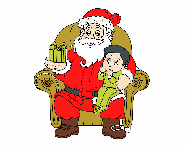 Papá Noel y niño en Navidad