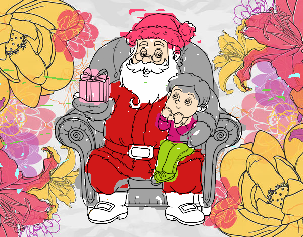 Papá Noel y niño en Navidad