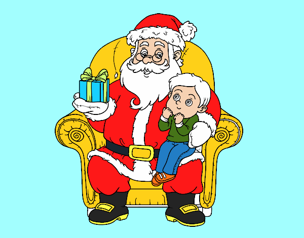 Papá Noel y niño en Navidad