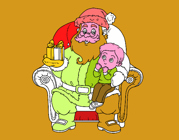 Papá Noel y niño en Navidad