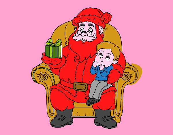 Papá Noel y niño en Navidad