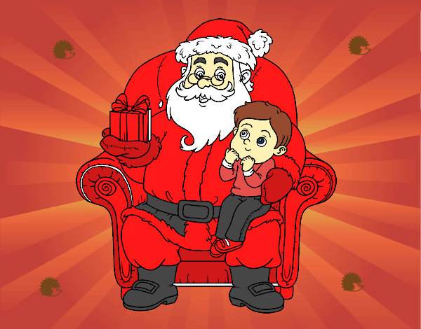 Papá Noel y niño en Navidad