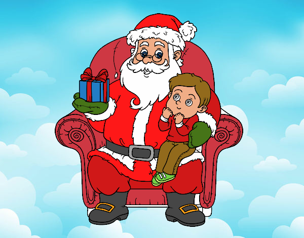 Papá Noel y niño en Navidad