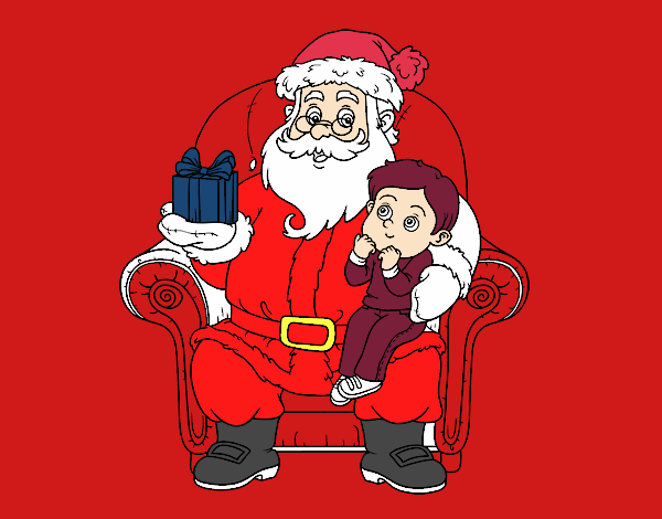 Papá Noel y niño en Navidad