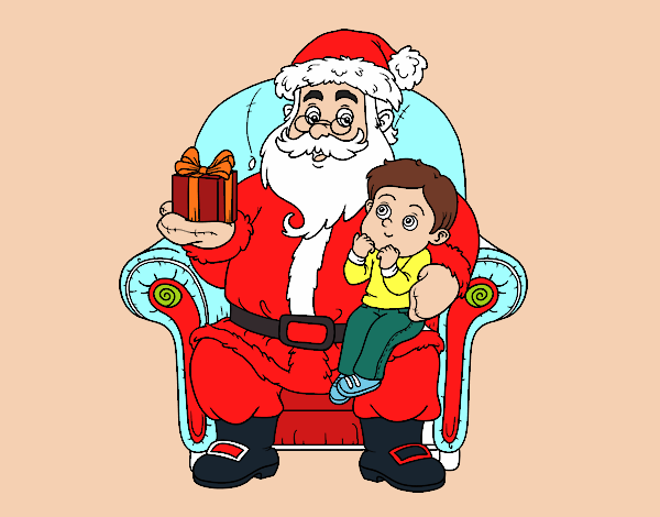 Papá Noel y niño en Navidad