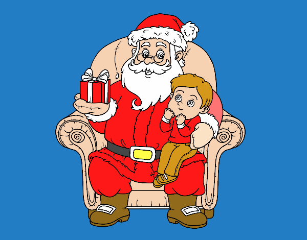 Papá Noel y niño en Navidad