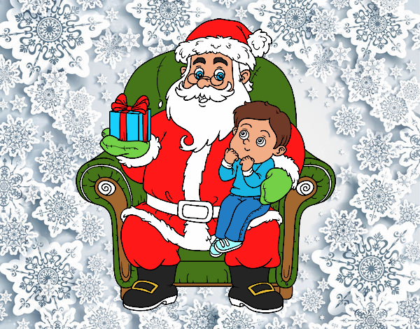 Papá Noel y niño en Navidad