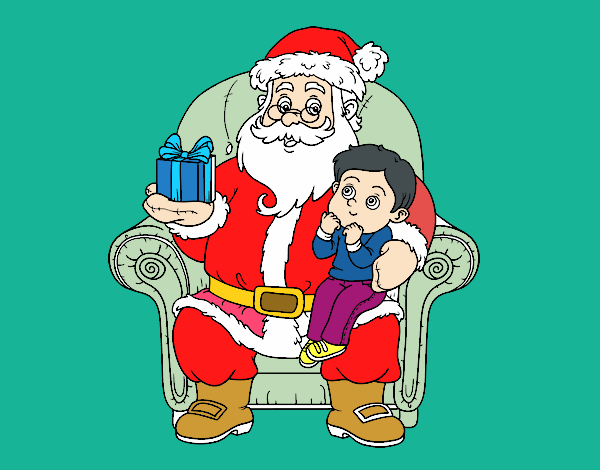 Papá Noel y niño en Navidad