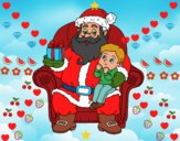 Papá Noel y niño en Navidad