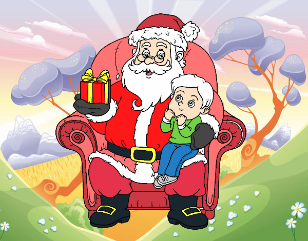 Papá Noel y niño en Navidad