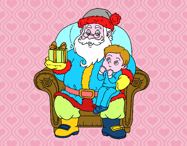 Papá Noel y niño en Navidad