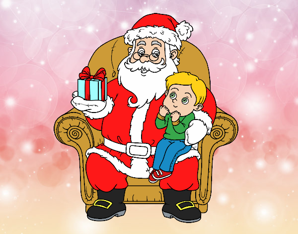 Papá Noel y niño en Navidad