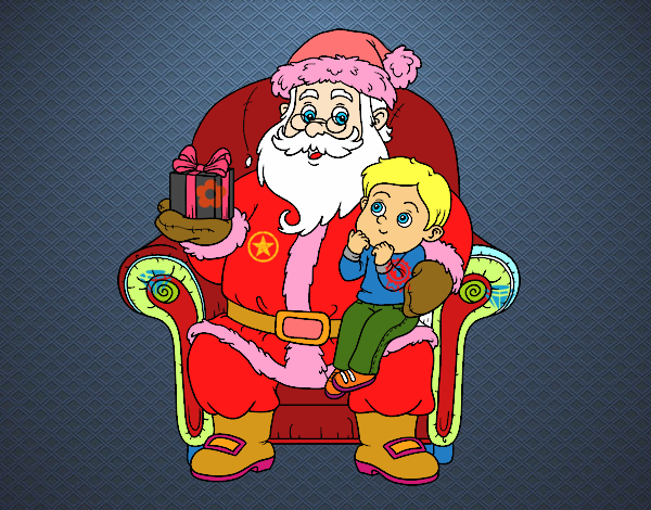 Papá Noel y niño en Navidad