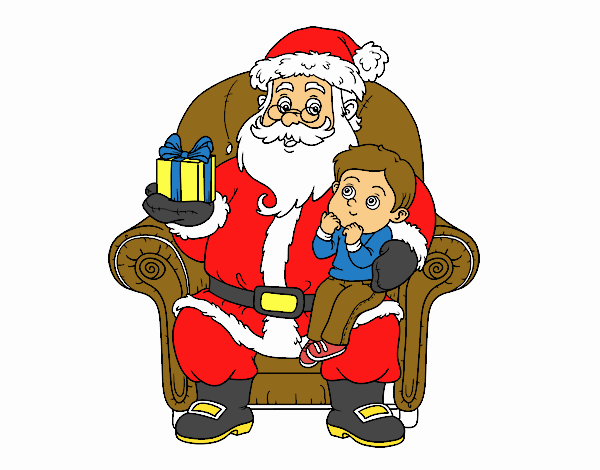 Papá Noel y niño en Navidad