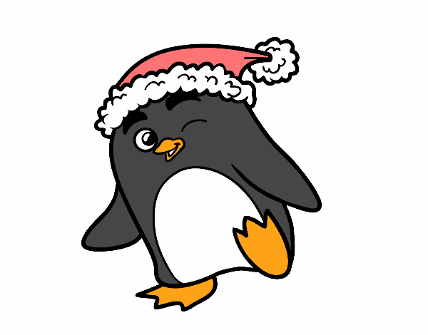 Dibujo Pingüino con gorro de Navidad pintado por beadani