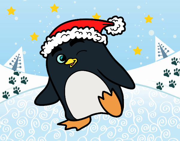 Pingüino con gorro de Navidad