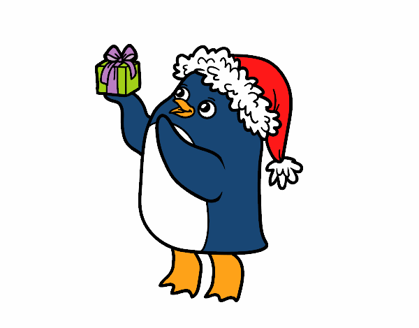 Pingüino con gorro y regalo de Navidad