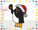 Pingüino con gorro y regalo de Navidad