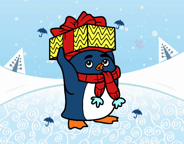 Pingüino con regalo de Navidad