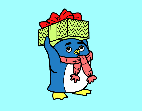 Pingüino con regalo de Navidad