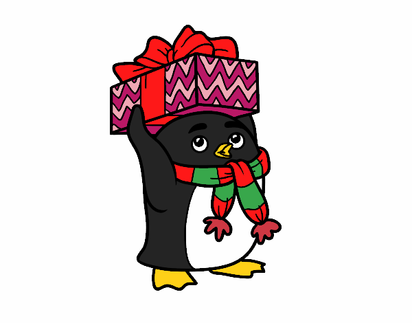 Pingüino con regalo de Navidad