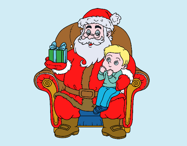 Papá Noel y niño en Navidad