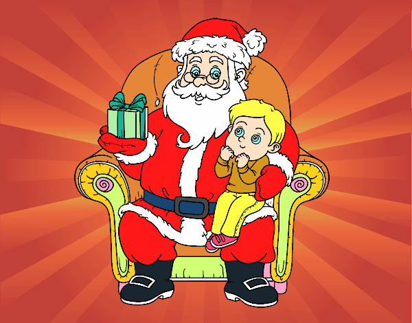 Papá Noel y niño en Navidad