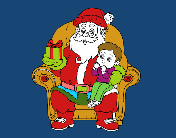 Papá Noel y niño en Navidad