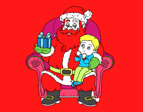 Papá Noel y niño en Navidad