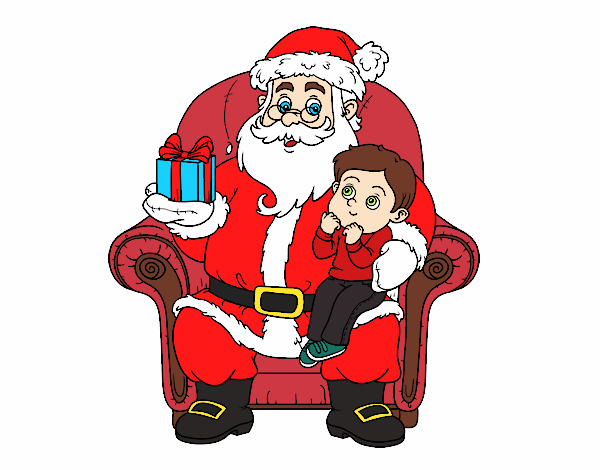 Papá Noel y niño en Navidad