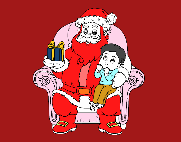 Papá Noel y niño en Navidad