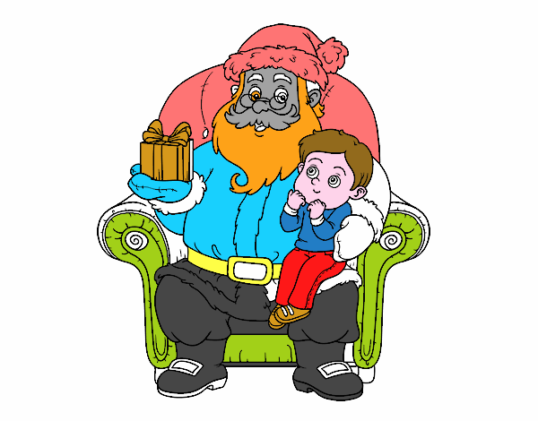 Papá Noel y niño en Navidad