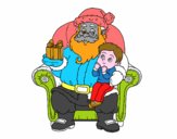 Papá Noel y niño en Navidad