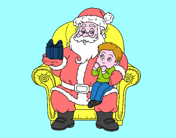 Dibujo Papá Noel y niño en Navidad pintado por delfina11