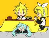 Miku, Rin y Len desayunando