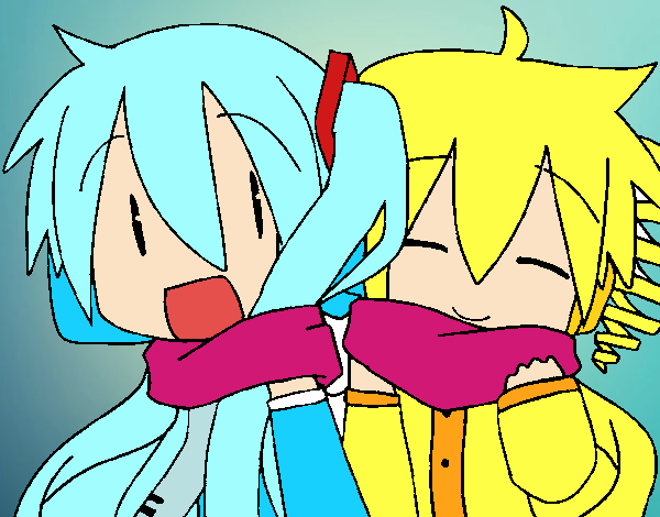 Miku y Len con bufanda