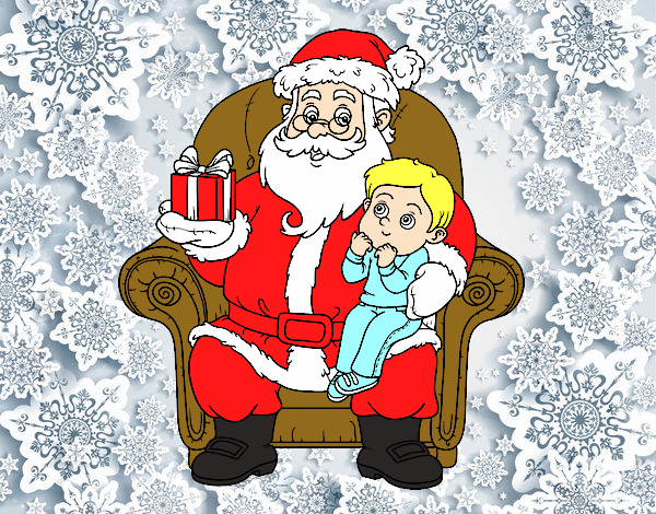 Papá Noel y niño en Navidad