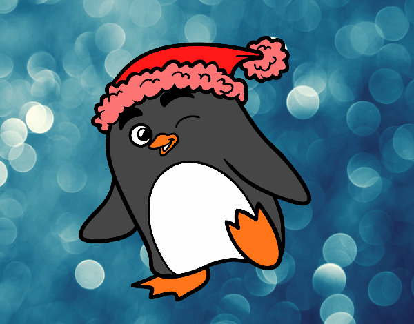 Pingüino con gorro de Navidad