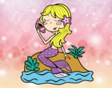 Dibujo Sirena sentada en una roca con una caracola pintado por shere