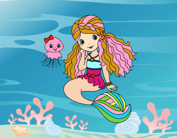 Dibujo Sirena y medusa pintado por nucanico