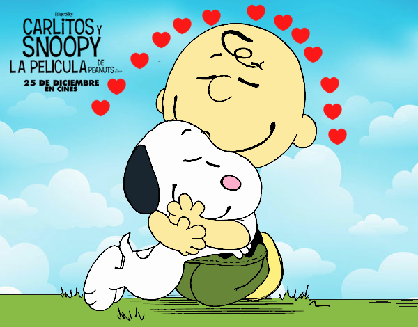 Snoopy y Carlitos abrazados