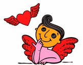 Cupido y corazón con alas